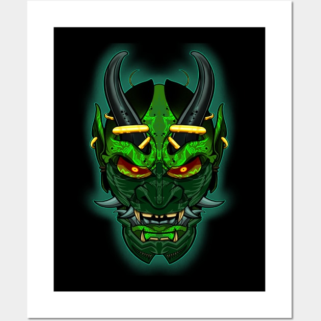 Green mask Oni Wall Art by SakiSensei